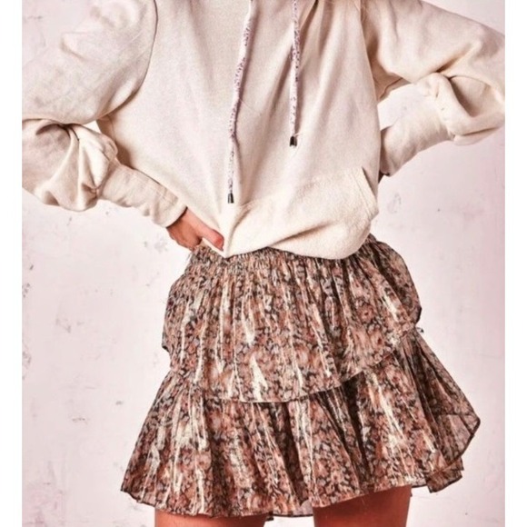 LoveShackFancy Dresses & Skirts - $325 LoveShackFancy Ruffle Tiered Floral Metallic Mini Skirt Size S
